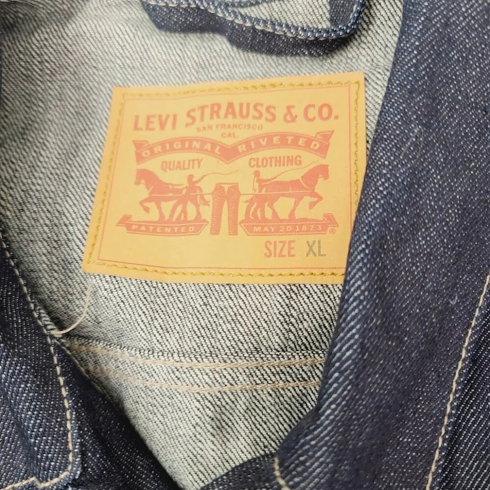 Levi's Men's Solid Dark Blue Spread‎ Collar Denim Relaxed Trucker Jacket Size XL - Picture 8 of 12